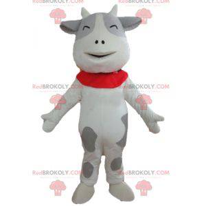 Mascote da vaca branca e cinza alegre e tocante - Redbrokoly.com