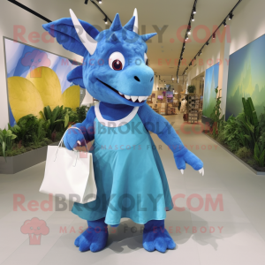 Blauw Triceratops mascotte...