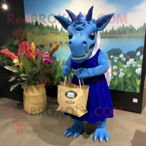 Blå Triceratops maskot...