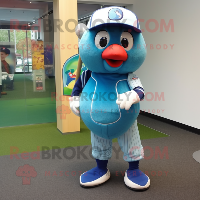 Blue Kiwi mascot costume character dressed with a Baseball Tee and Bow ties Blue Kiwi mascot costume character dressed with a Baseball Tee and Bow ties