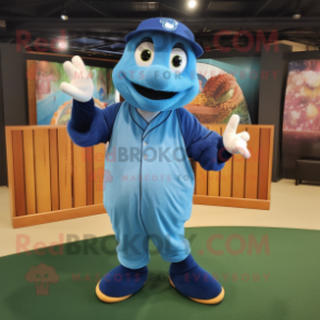 Blue Kiwi mascot costume character dressed with a Baseball Tee and Bow ties