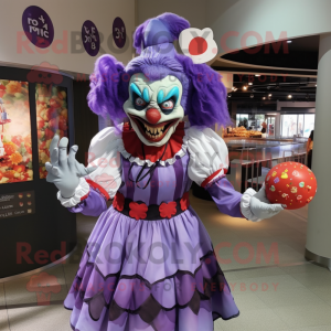 Lavendel Evil Clown maskot...