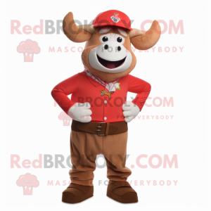 Red Beef Stroganoff mascot costume character dressed with a Corduroy Pants and Bracelets