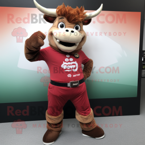 Red Beef Stroganoff mascot costume character dressed with a Corduroy Pants and Bracelets