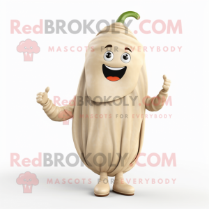 Beige Pepper mascot costume character dressed with a Bodysuit and Wraps