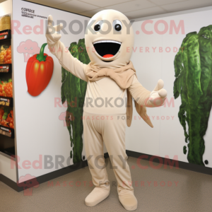 Beige Pepper mascot costume character dressed with a Bodysuit and Wraps