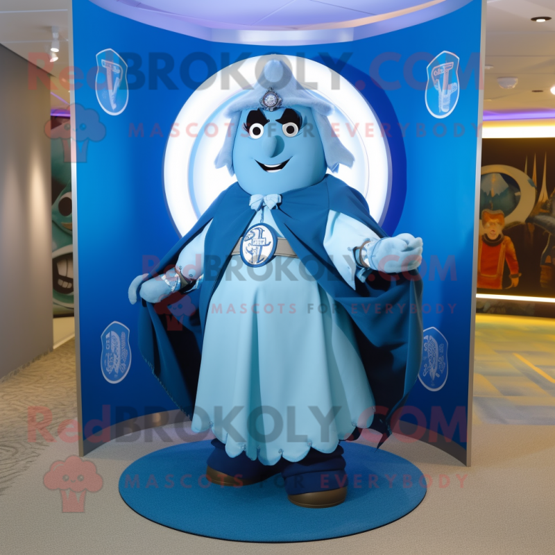 Blue Celtic Shield mascot costume character dressed with a Maxi Skirt and Shoe laces Blue Celtic Shield mascot costume character dressed with a Maxi Skirt and Shoe laces