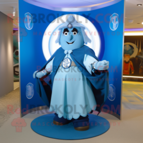 Blue Celtic Shield mascot costume character dressed with a Maxi Skirt and Shoe laces