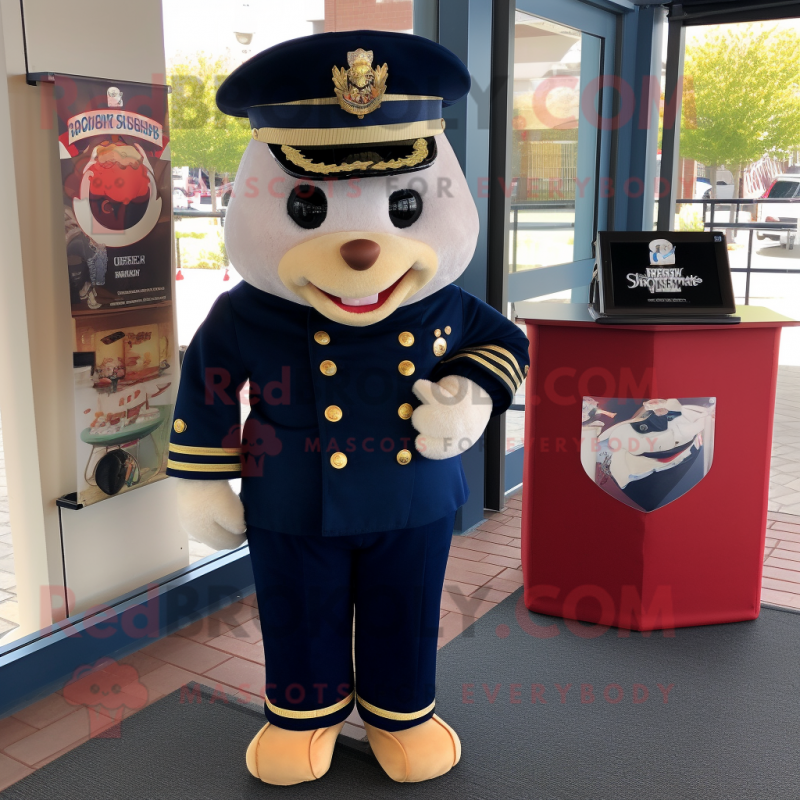 Navy Chief mascot costume character dressed with a Henley Shirt and Handbags Navy Chief mascot costume character dressed with a Henley Shirt and Handbags