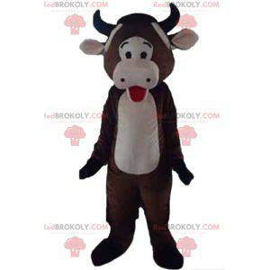 Mascot vaca marrón y gigante y rosa conmovedora - Redbrokoly.com