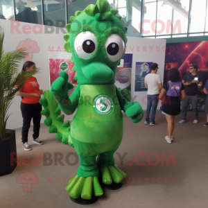 Forest Green Sea Horse mascot costume character dressed with a Shorts and Rings