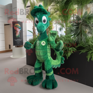 Forest Green Sea Horse mascot costume character dressed with a Shorts and Rings