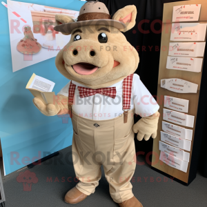 Tan Pulled Pork Sandwich mascot costume character dressed with a Button-Up Shirt and Pocket squares