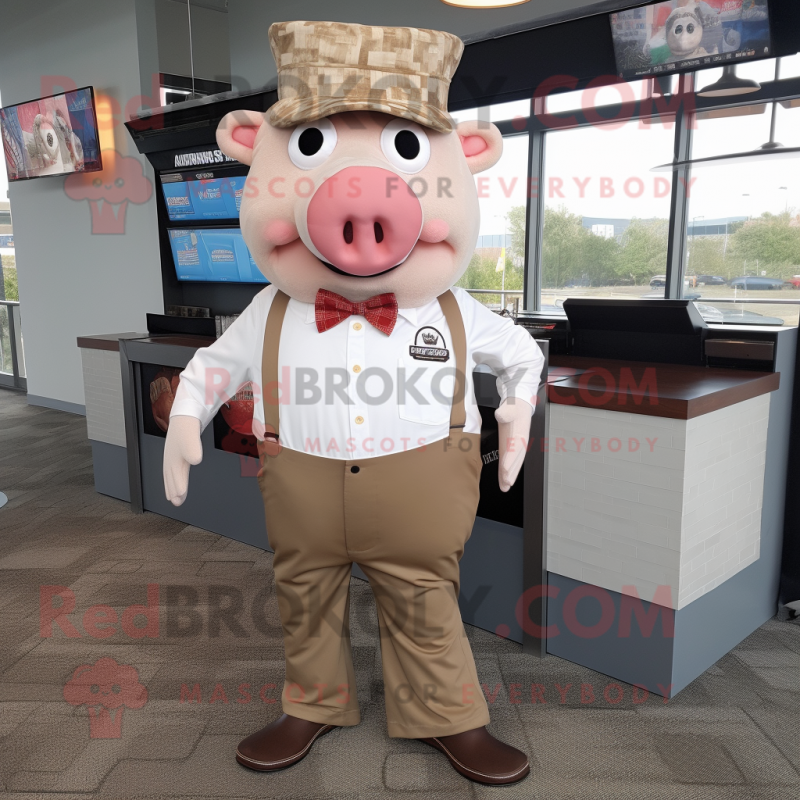 Tan Pulled Pork Sandwich mascot costume character dressed with a Button-Up Shirt and Pocket squares