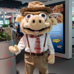 Tan Pulled Pork Sandwich mascot costume character dressed with a Button-Up Shirt and Pocket squares