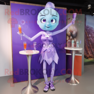 Lavender Acrobat mascot costume character dressed with a Cocktail Dress and Hairpins