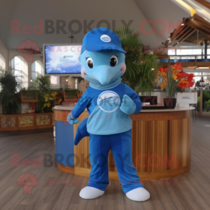 Blue Dolphin mascot costume character dressed with a Trousers and Headbands
