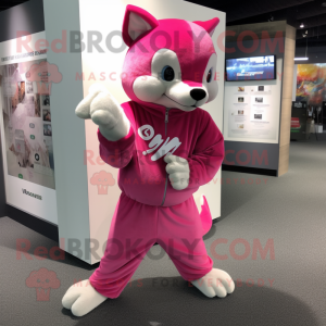 Pink Marten mascot costume character dressed with a Hoodie and Pocket squares