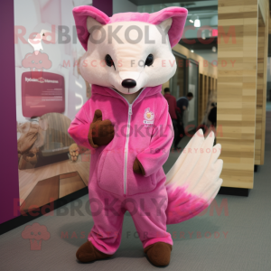 Pink Marten mascot costume character dressed with a Hoodie and Pocket squares