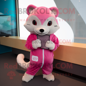 Pink Marten mascot costume character dressed with a Hoodie and Pocket squares