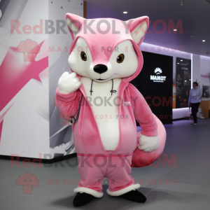 Pink Marten mascot costume character dressed with a Hoodie and Pocket squares