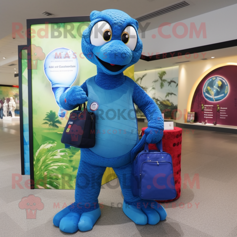 Blue Snake mascot costume character dressed with a Rash Guard and Handbags Blue Snake mascot costume character dressed with a Rash Guard and Handbags