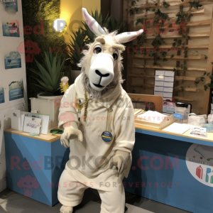 Cream Donkey mascot costume character dressed with a Cover-up and Keychains