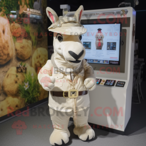 Cream Donkey mascot costume character dressed with a Cover-up and Keychains