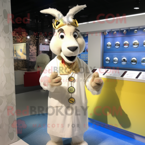 Cream Donkey mascot costume character dressed with a Cover-up and Keychains