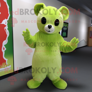 Lime Green Ermine mascot costume character dressed with a Corduroy Pants and Gloves