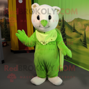 Lime Green Ermine mascot costume character dressed with a Corduroy Pants and Gloves