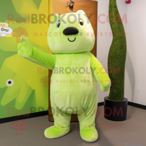Lime Green Ermine mascot costume character dressed with a Corduroy Pants and Gloves