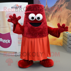 Rust Raspberry mascot costume character dressed with a Maxi Skirt and Mittens