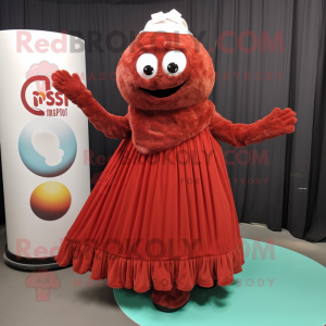 Rust Raspberry mascot costume character dressed with a Maxi Skirt and Mittens