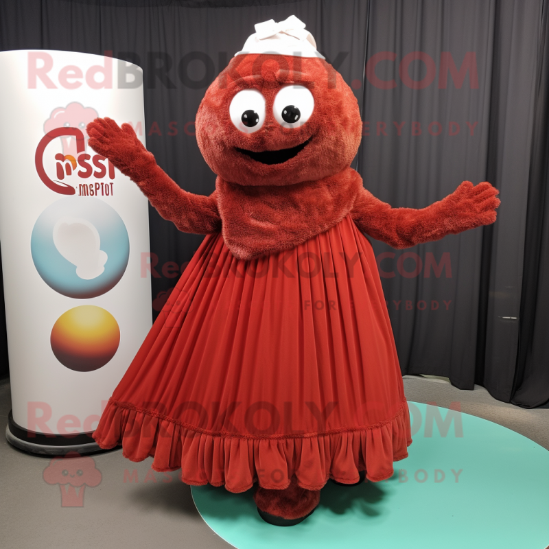 Rust Raspberry mascot costume character dressed with a Maxi Skirt and Mittens Rust Raspberry mascot costume character dressed with a Maxi Skirt and Mittens