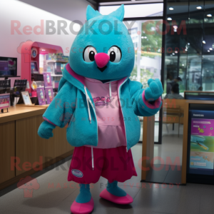 Blågrønn rosa maskot drakt...