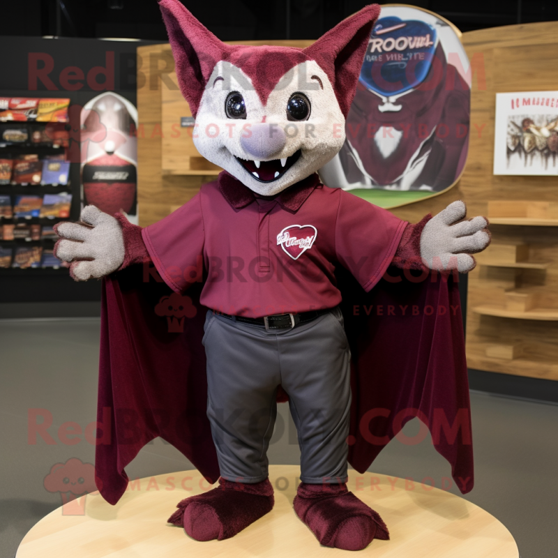 Maroon Bat mascot costume character dressed with a Dress Shirt and Scarves Maroon Bat mascot costume character dressed with a Dress Shirt and Scarves