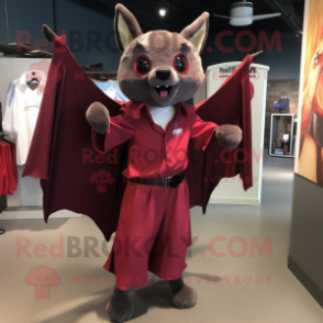 Maroon Bat mascot costume character dressed with a Dress Shirt and Scarves