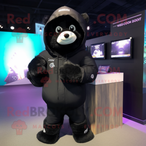 Black Ice mascot costume character dressed with a Hoodie and Pocket squares