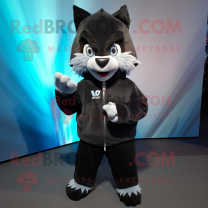 Black Ice mascot costume character dressed with a Hoodie and Pocket squares