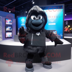 Black Ice mascot costume character dressed with a Hoodie and Pocket squares