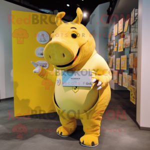 Yellow Rhinoceros mascot costume character dressed with a Bodysuit and Wallets