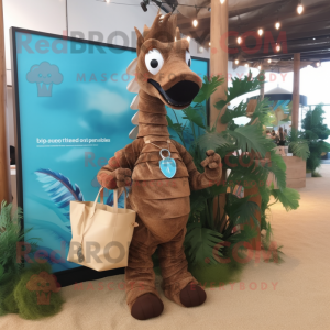 Brown Sea Horse mascot costume character dressed with a Playsuit and Handbags