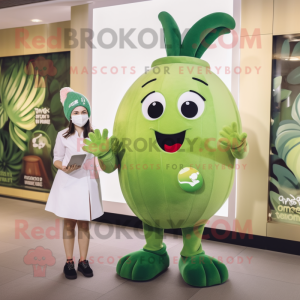 Olive Beet mascot costume character dressed with a Shift Dress and Smartwatches
