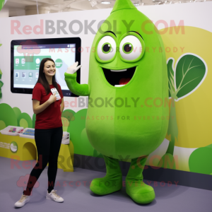 Olive Beet mascot costume character dressed with a Shift Dress and Smartwatches