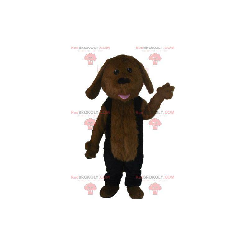 Brown dog mascot all hairy in black outfit - Redbrokoly.com