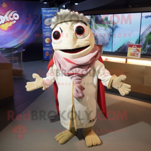 Beige Ceviche mascot costume character dressed with a Jacket and Shawls