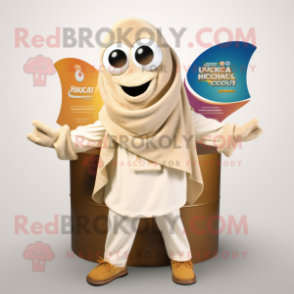 Beige Ceviche mascot costume character dressed with a Jacket and Shawls