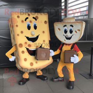 Silver Grilled Cheese Sandwich mascot costume character dressed with a Mom Jeans and Briefcases
