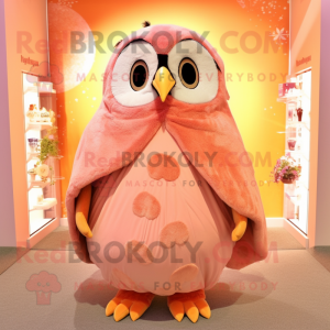 Peach Owl mascot costume character dressed with a Bodysuit and Shawl pins